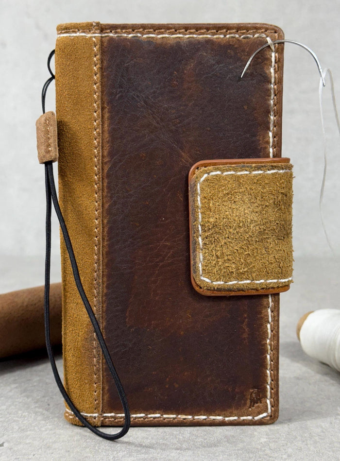 Handmade Leather Wallet Case for Galaxy: Book Design, Card Slots