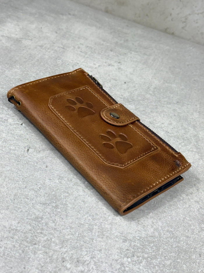 Handmade Leather Wallet Case for Galaxy: Book Design, Card Slots