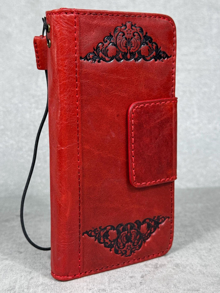 Handmade Leather Wallet Case for Galaxy: Book Design, Card Slots