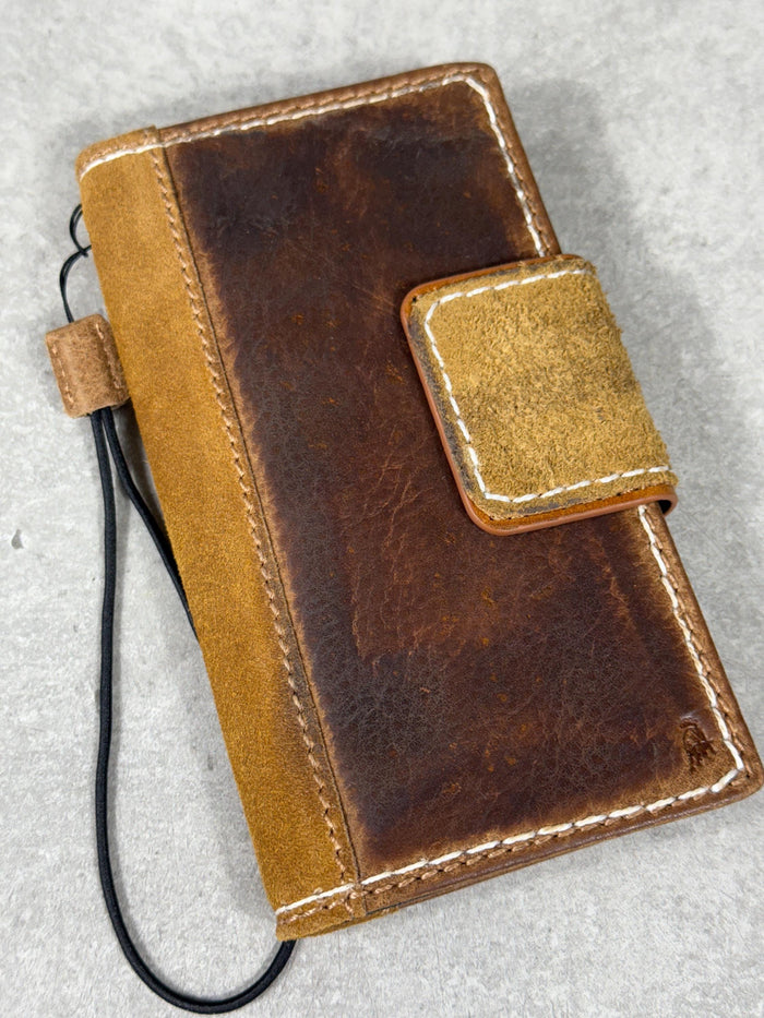 Handmade Leather Wallet Case for Galaxy: Book Design, Card Slots