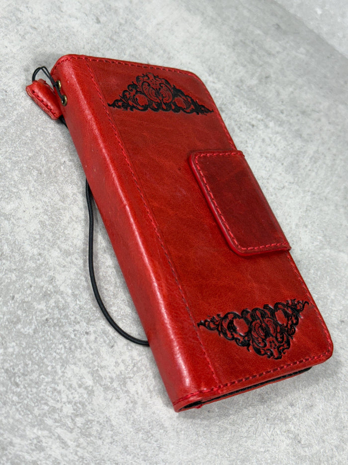 Handmade Leather Wallet Case for Galaxy: Book Design, Card Slots