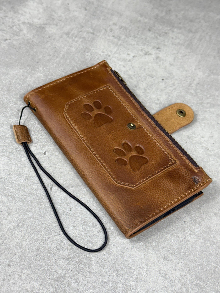 Handmade Leather Wallet Case for Galaxy: Book Design, Card Slots