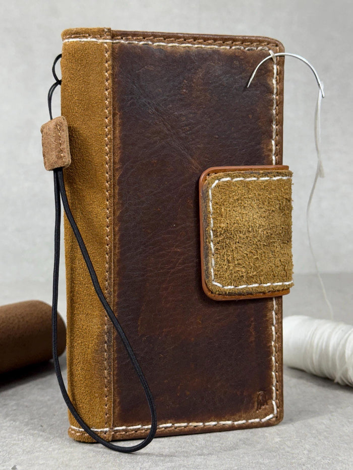 Handmade Leather Wallet Case for Galaxy: Book Design, Card Slots