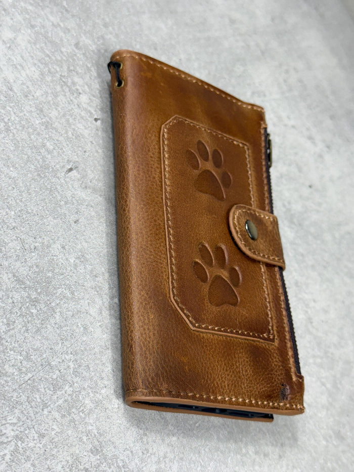 Handmade Leather Wallet Case for Galaxy: Book Design, Card Slots