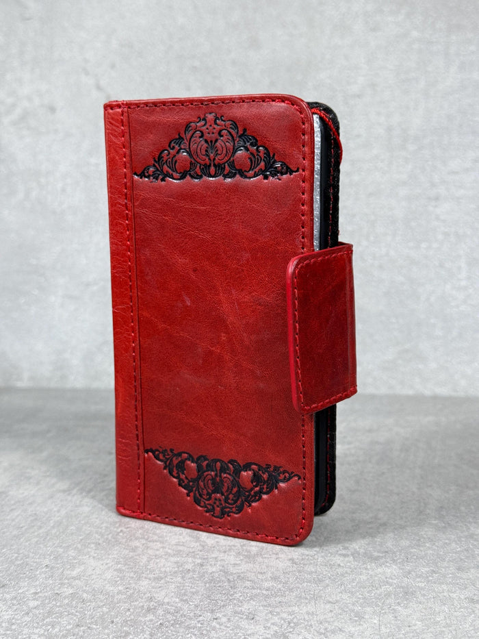 Handmade Leather Wallet Case for Galaxy: Book Design, Card Slots