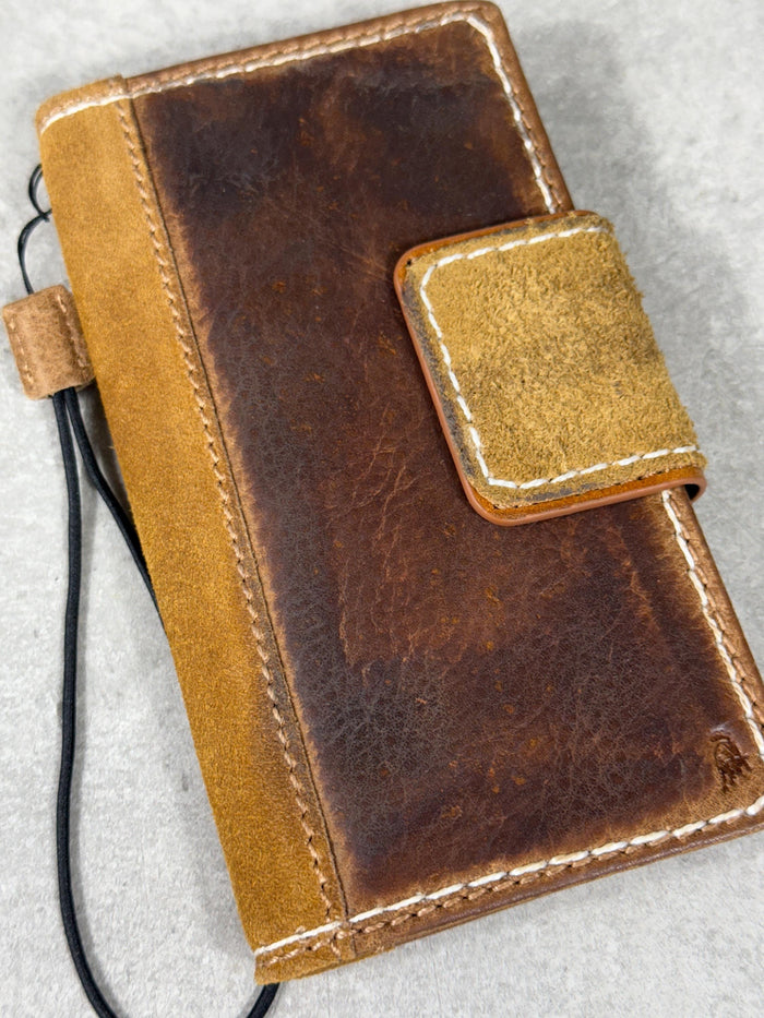 Handmade Leather Wallet Case for Galaxy: Book Design, Card Slots
