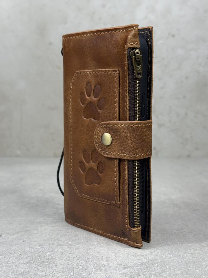 Handmade Leather Wallet Case for Galaxy: Book Design, Card Slots