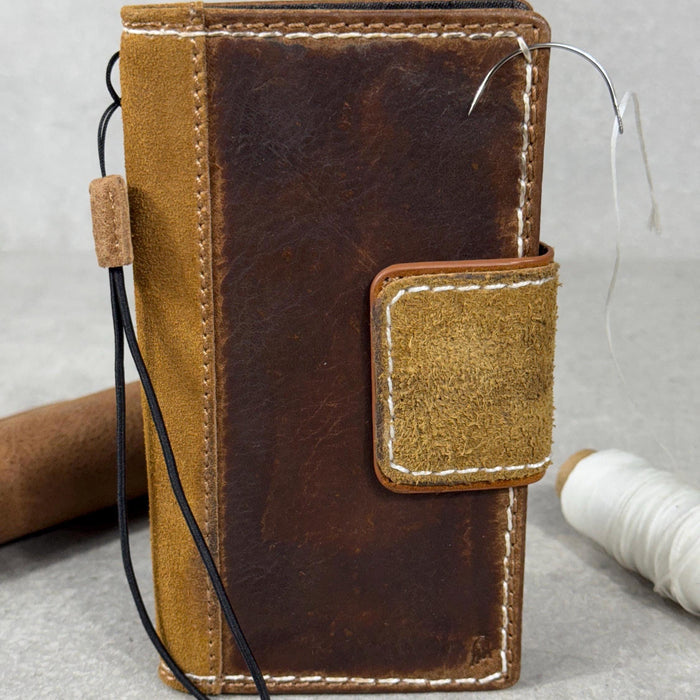 Handmade Leather Wallet Case for Galaxy: Book Design, Card Slots