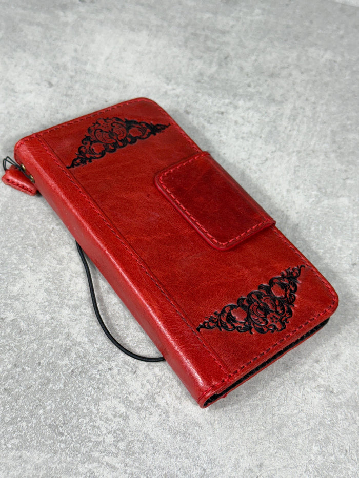 Handmade Leather Wallet Case for Galaxy: Book Design, Card Slots