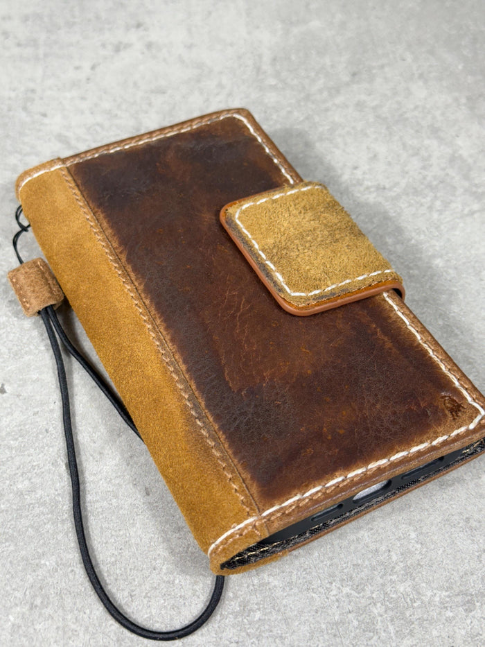 Handmade Leather Wallet Case for Galaxy: Book Design, Card Slots
