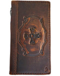 Handmade Leather Wallet Phone Case: Jesus Cross Design