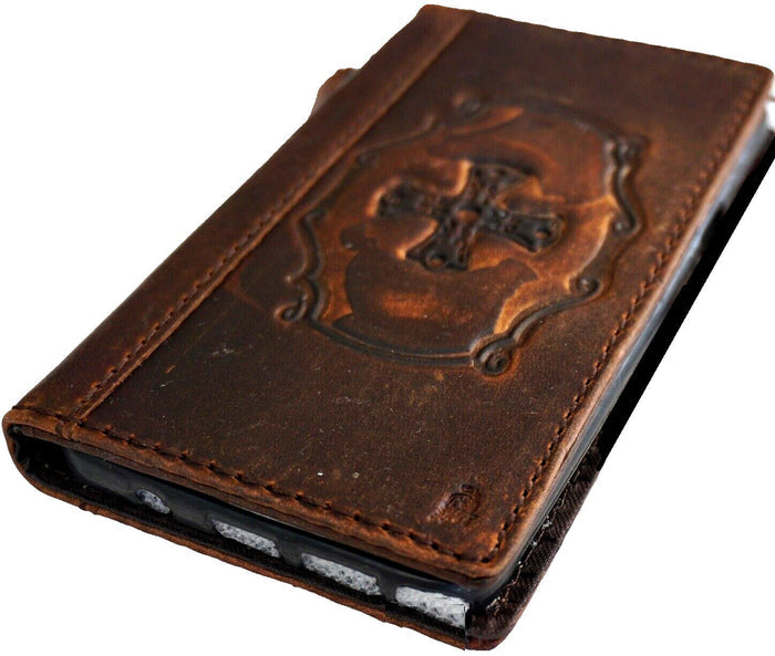 Handmade Leather Wallet Phone Case: Jesus Cross Design