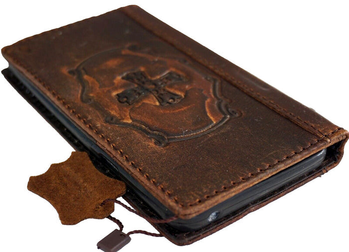 Handmade Leather Wallet Phone Case: Jesus Cross Design