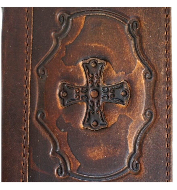 Handmade Leather Wallet Phone Case: Jesus Cross Design