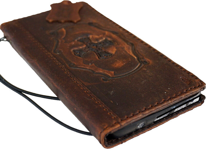 Handmade Leather Wallet Phone Case: Jesus Cross Design