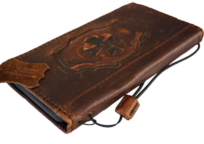 Handmade Leather Wallet Phone Case: Jesus Cross Design