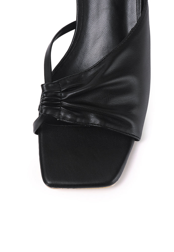 Hilya Pleated Square Toe Heels (Black)