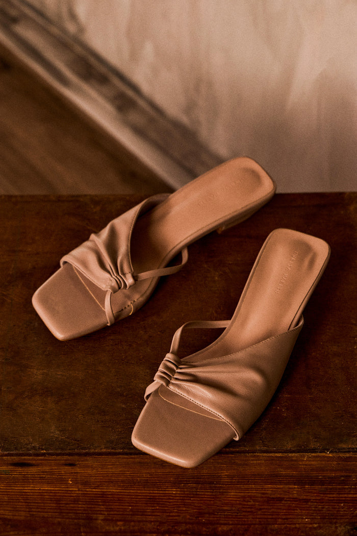 Hilya Pleated Square Toe Heels (Nude)