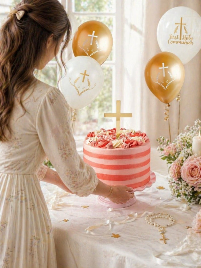 Holy Communion Pink Stripe Cake Bundle - Patisserie Valerie