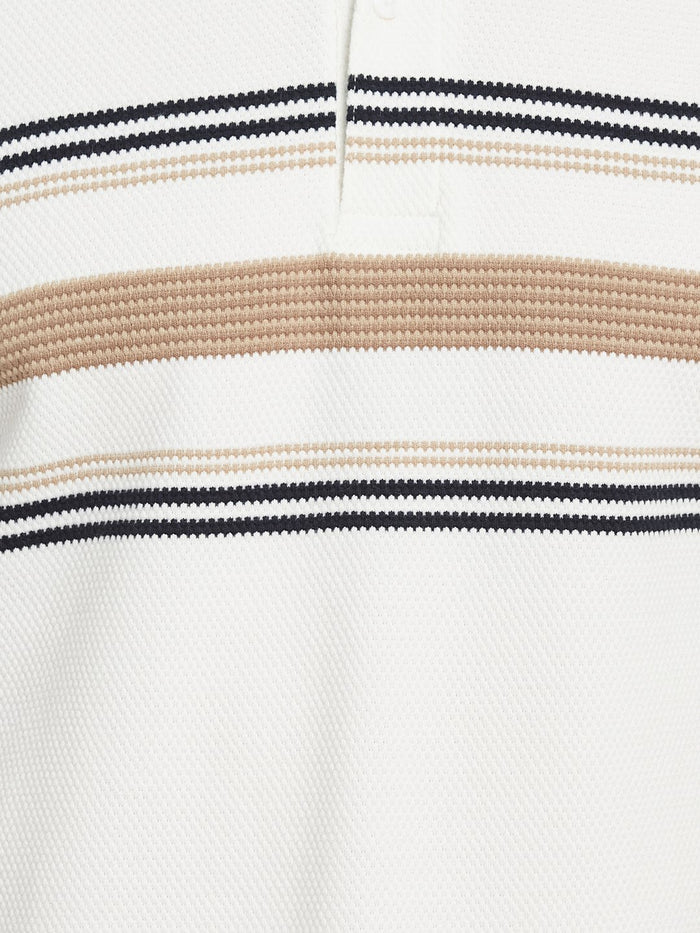 HORIZONTAL STRIPE POLO NECK POPCORN KNIT  T-SHIRT