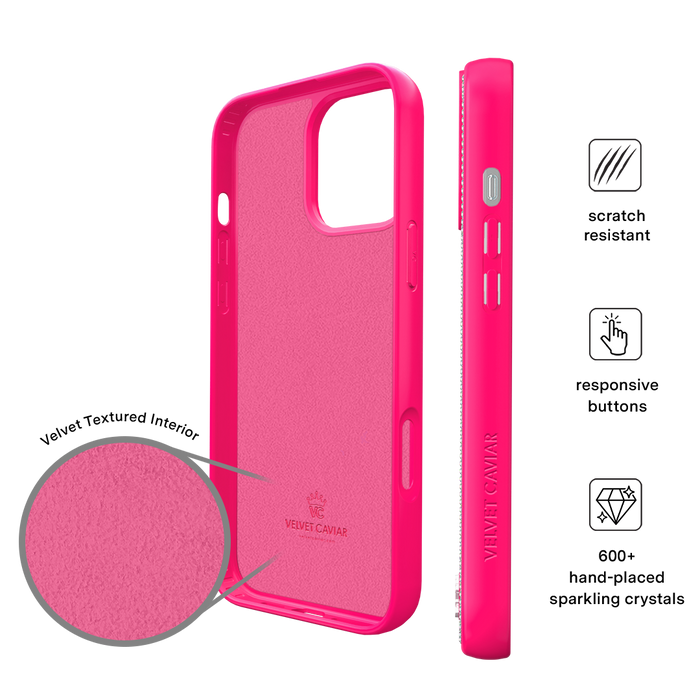 Hot Pink Caviar Crystals iPhone Case – Chic Designer-Style Phone Cover