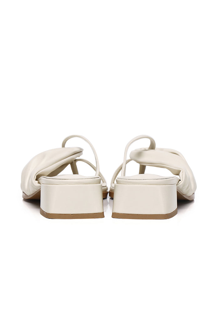 Hunera Asymmetric Pleated Low Heels Sandals (Cream)