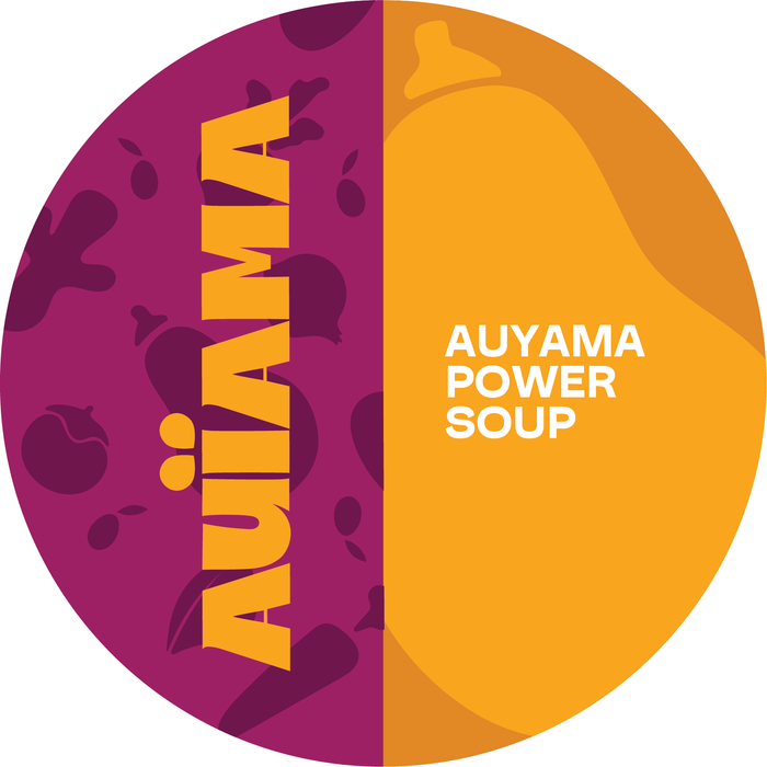 Auïama Auyama Power Soup container — organic butternut squash and pasture-raised chicken on a bone broth base
