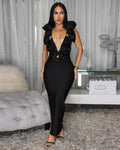 Jacara Black 3D Flowers Bandage Maxi Dress (9/2025)