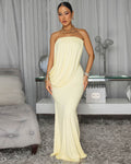 Jaia Butter Yellow Strapless Draped Maxi Dress