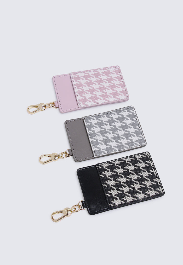 Jess-Houndstooth-Print Card Holder (Pink)