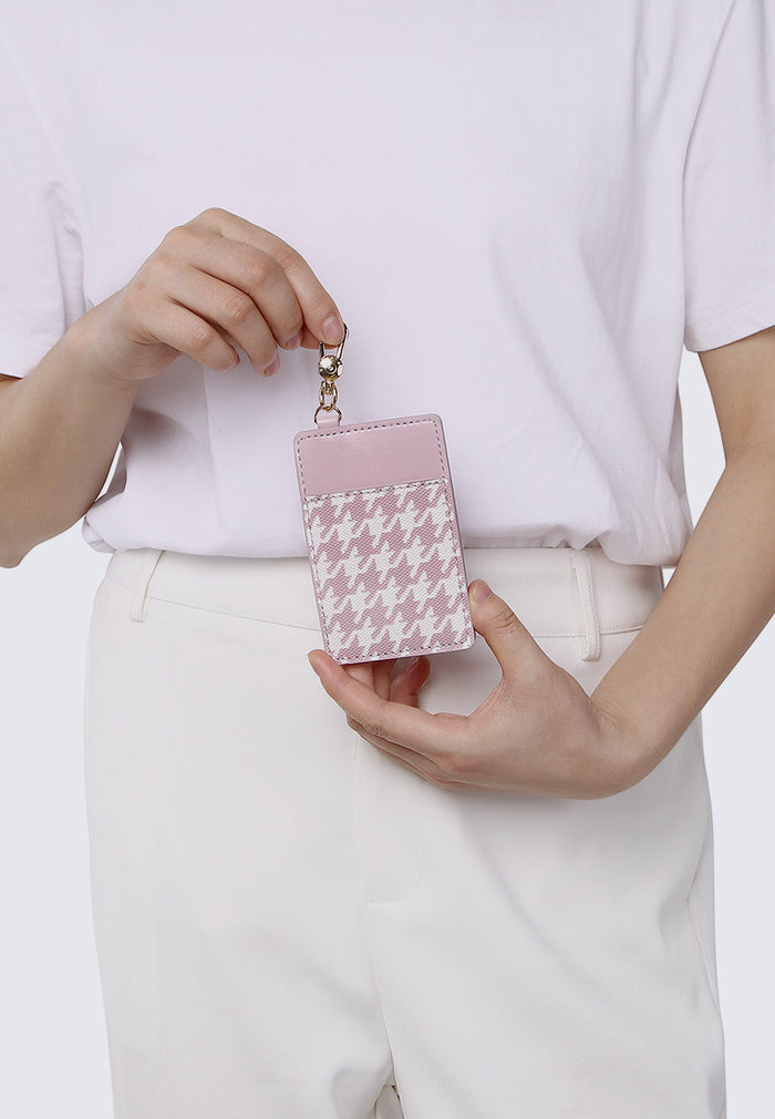 Jess-Houndstooth-Print Card Holder (Pink)