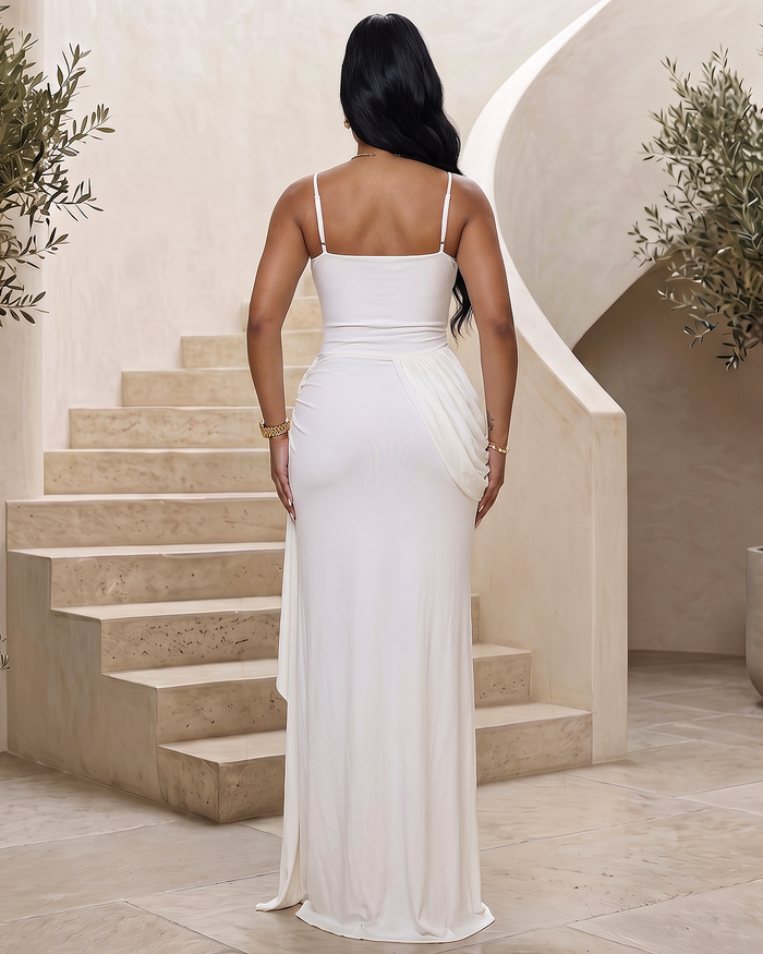 Jessa White Draped Slit Maxi Dress