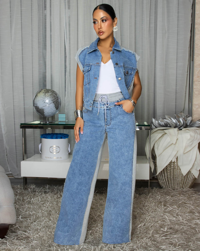 Jodie Light Denim Heather Grey Vest & Pants Set