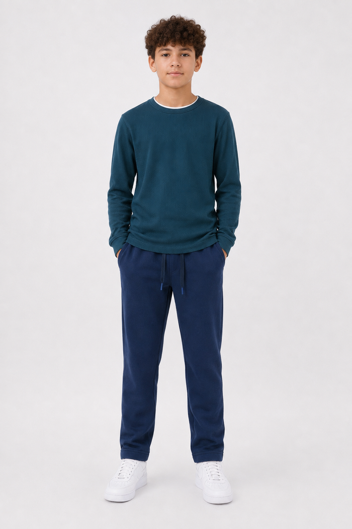 Junior Boys Pacific Seersucker Full Sleeve Pre-Winter T-Shirt – Regular Fit Round Neck