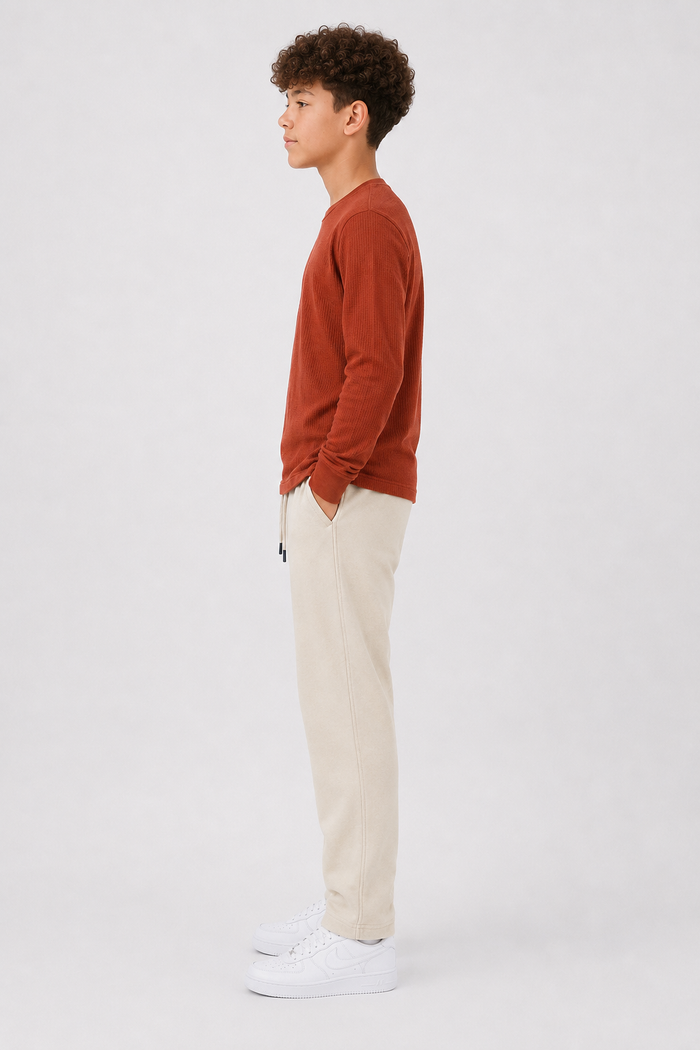 Junior Boys Rust Seersucker Full Sleeve Pre-Winter T-Shirt – Regular Fit Round Neck