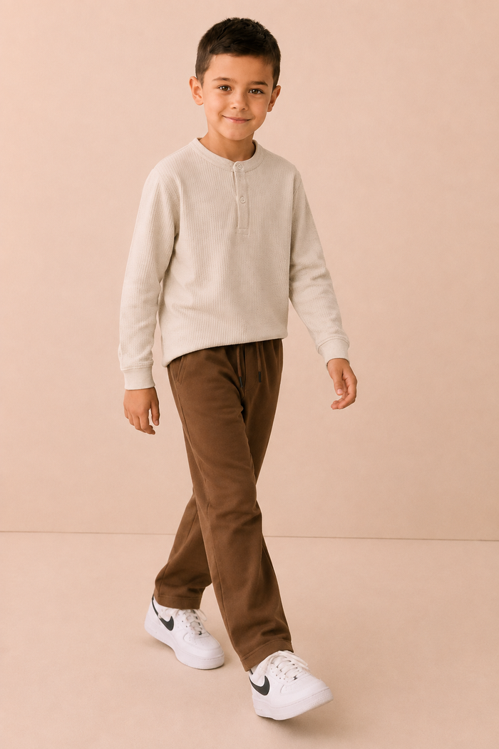 Junior Boys Tan German Velvet Knitted Lower – Regular Fit Drawstring Track Pants