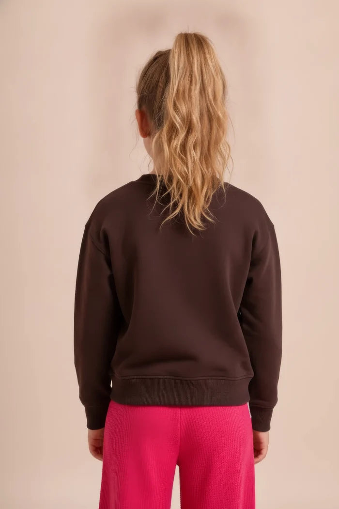 Junior Girls Espresso Cotton Fleece Sweatshirt – Espresso Brown | Regular Fit