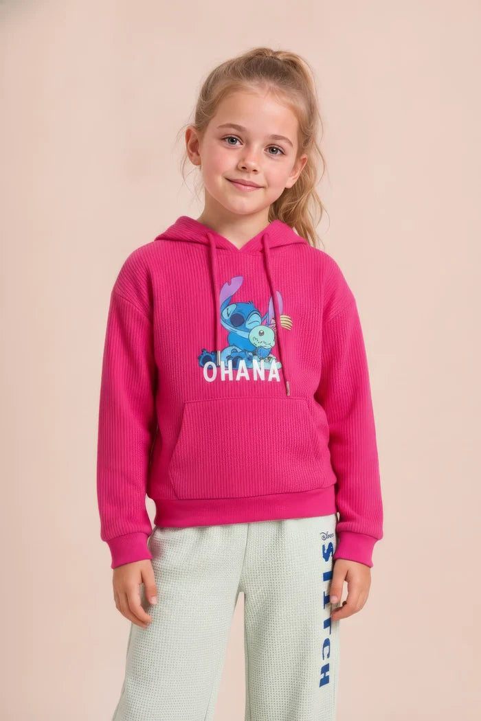 Junior Girls Hot Pink Cotton Fleece Corduroy Hoodie Sweatshirt – Regular Fit Ohana Graphic