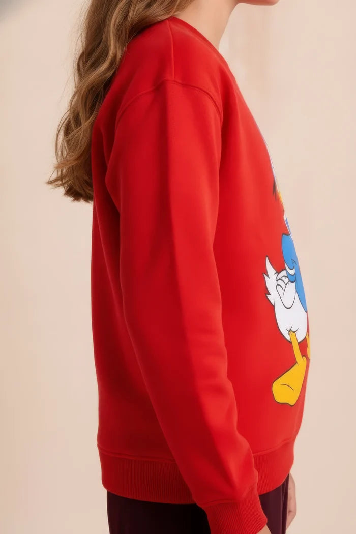 Junior Girls Tomato Cotton Fleece Corduroy Sweatshirt – Donald Duck Graphic | Regular Fit