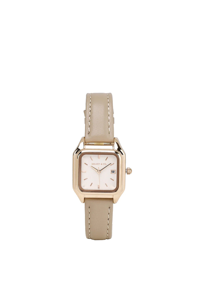 Kaytie Rose Gold Leather Analog Watches (Beige)