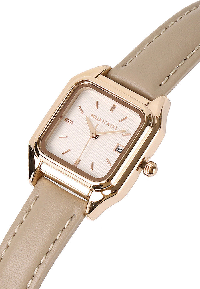 Kaytie Rose Gold Leather Analog Watches (Beige)