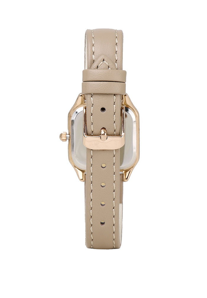 Kaytie Rose Gold Leather Analog Watches (Beige)