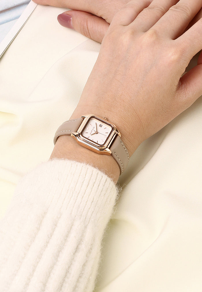 Kaytie Rose Gold Leather Analog Watches (Beige)