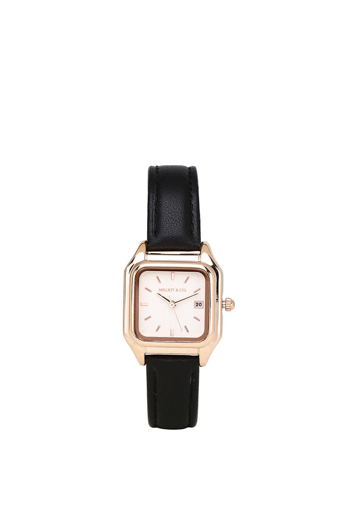 Kaytie Rose Gold Leather Analog Watches (Black)