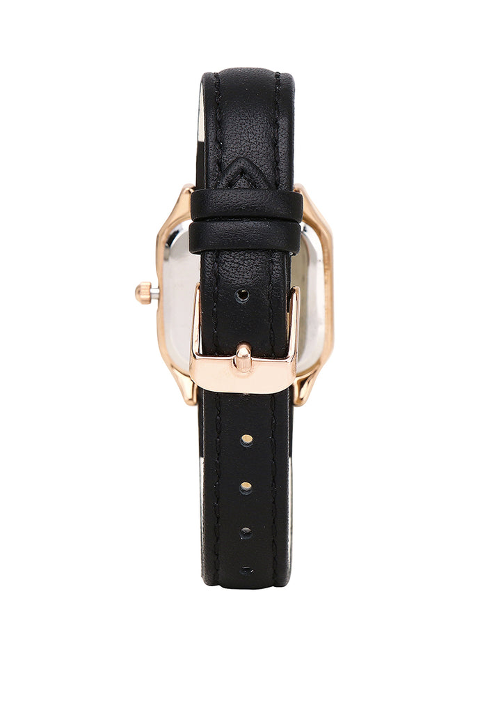 Kaytie Rose Gold Leather Analog Watches (Black)