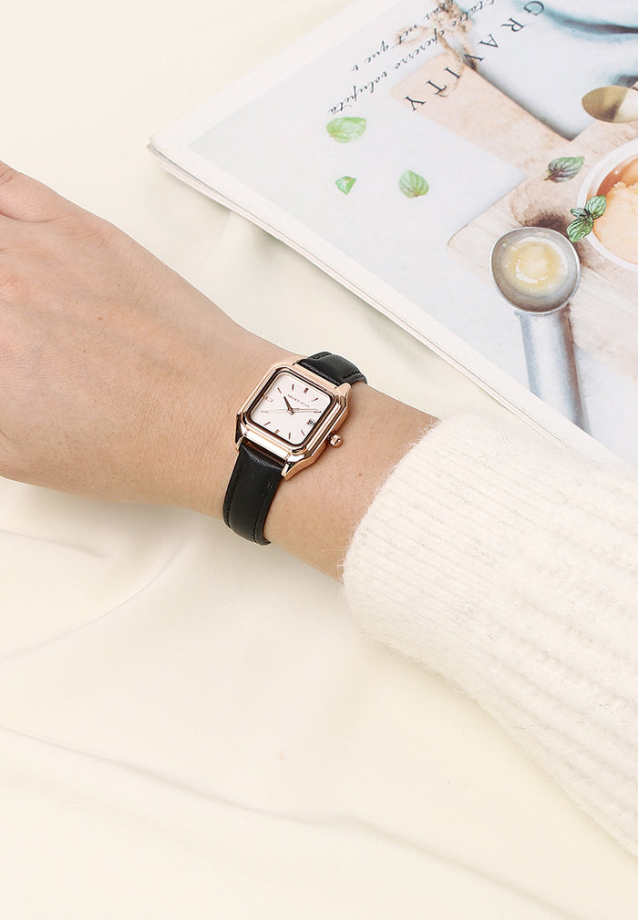Kaytie Rose Gold Leather Analog Watches (Black)