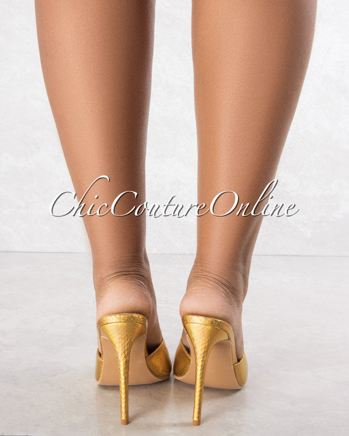 *Keani Gold Iridescent Rhinestones Toe Heels
