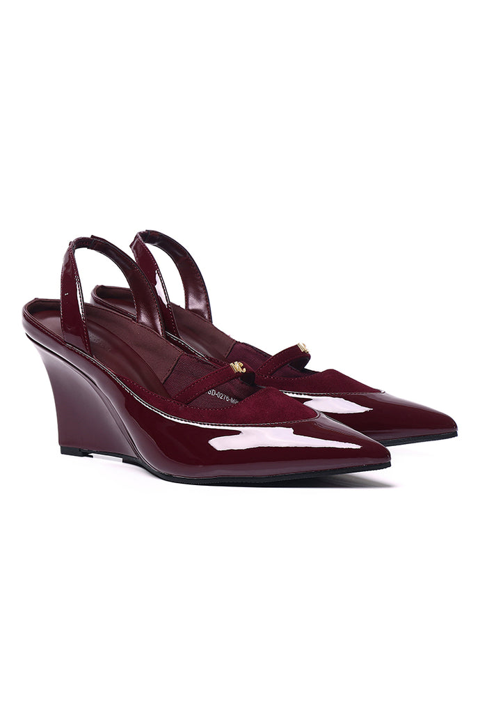 Kennedy Patent Slingback Wedges (Maroon)