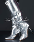 *Laiva Silver Faux Leather High Boots