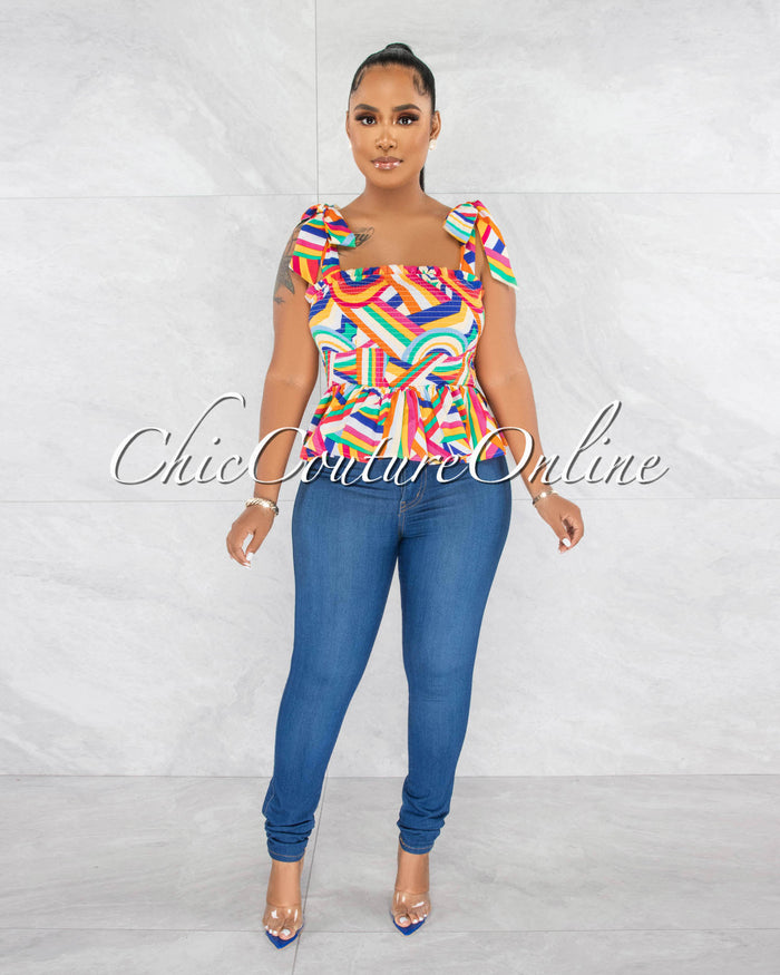 *Lawson Multi-Color Print Smocked Ruffle Crop Top